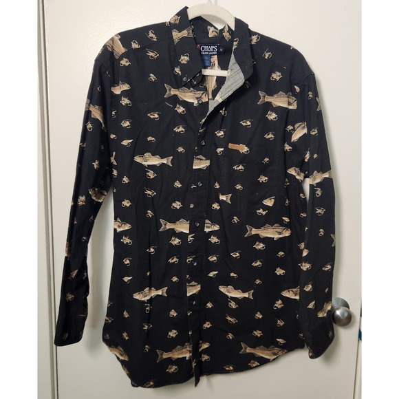 Ralph Lauren Other - Vtg Men's Chaps Ralph Lauren Med Long Sleeve Button Down All Over Fish Print